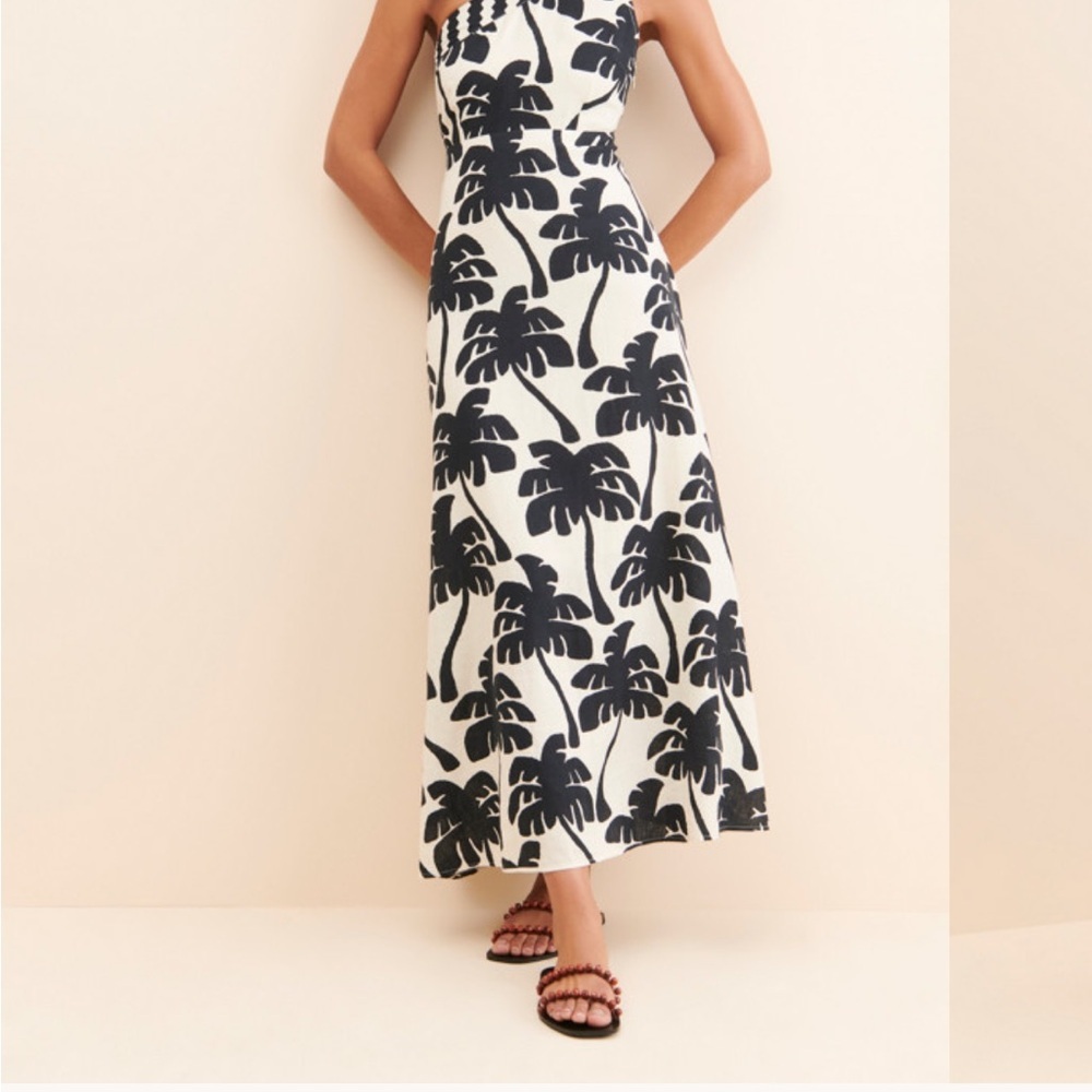 Farm Rio | One-Shoulder Black and White Palm Print Maxi Dress, Medium NWT - Picture 2 of 9